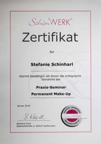 SchönWERK Zertifikat für Stefanie Schinharl